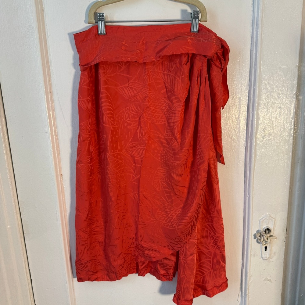 Vtg Liz Claiborne Silk Wrap Skirt Orange Pineapple Jacquard Resort Beach Fruit 6